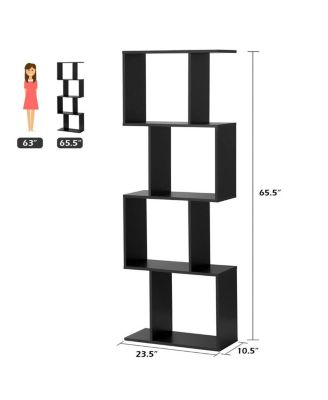 4 Tiers Wooden S-Shaped Bookcase for Living Room Bedroom Office