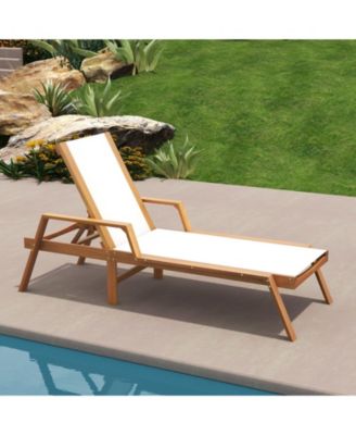 Patio Chaise Lounge Chair with Armrests and Fabric Seat for Backyard