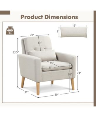 Accent Chair with Lumbar Pillow, Padded Cushions, and Rubber Wood Legs