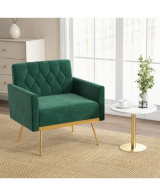 Modern Velvet Accent Chair with Button Tufted Back Metal Legs and Adjustable Foot Pads