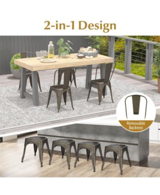 4 Pcs Modern Bar Stools with Removable Back and Rubber Feet-Gun