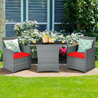 3-Piece Wicker Patio Chat Set with Cushioned Armchairs