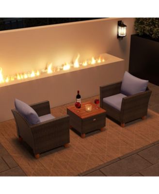 3-Piece Patio Rattan Furniture Set with Acacia Wood Table