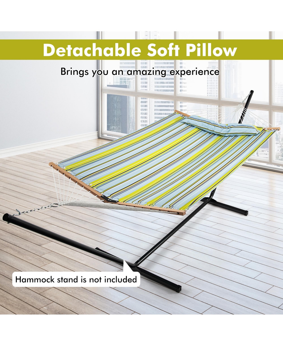 Gouun Patio Hammock Foldable Portable Swing Chair Bed with Detachable Pillow