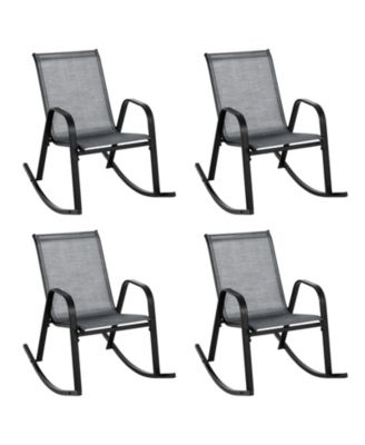 Set of 2 Metal Patio Rocking Chair with Breathable Seat Fabric