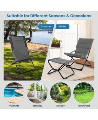 Patio Folding Sling Chair with Ottoman Footrest and Removable Cushion