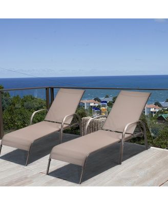 GOUUN 2 Pcs Outdoor Patio Lounge Chair Chaise Fabric with Adjustable Reclining Armrest