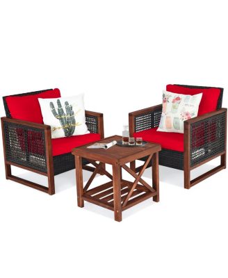 3 Pieces Acacia Wood Patio Furniture Set with Table