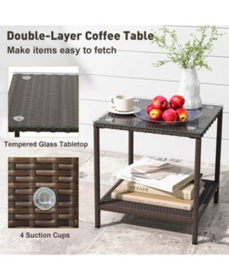 3 Piece Patio Rocking Set Wicker Rocking Chairs with 2-Tier Table