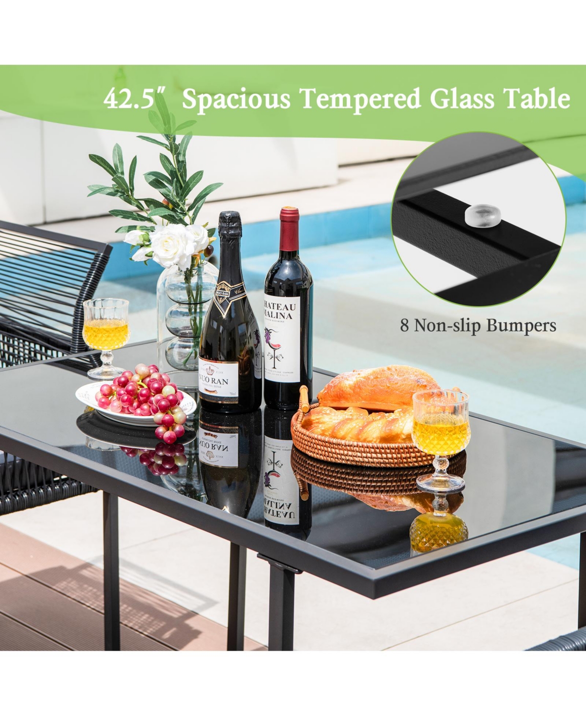 Gouun 3 Pieces Outdoor Dining Set with Folding Backrest and Seat Cushions