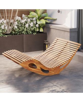 Slatted Acacia 2-Seat Patio Dual Rocker Sunbed Wood Lounger with Ergonomic Curved Seat