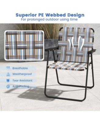 2 Pieces Folding Beach Chair Camping Lawn Webbing Chair-Cofee