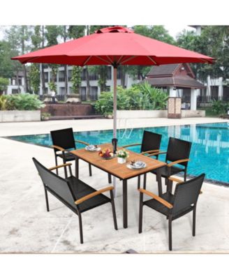 55 Inch Patio Acacia Dining Table with Umbrella Hole
