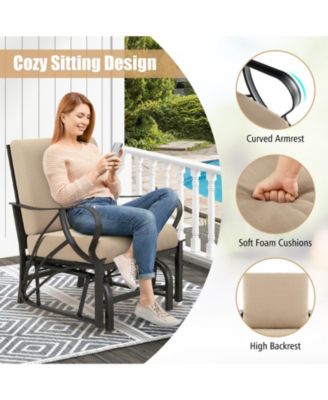 Patio Glider Rocking Chair with Thick Cushion and Curved Armrest