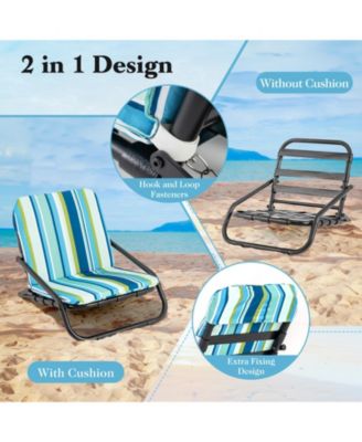 2 Pack Low Folding Beach Chairs for Adults with Cushion