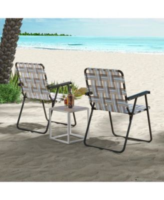2 Pieces Folding Beach Chair Camping Lawn Webbing Chair-Cofee