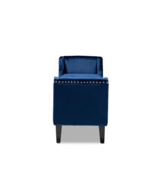 Perret Modern and Contemporary Royal Blue Velvet Fabric Upholstered Espresso Finished Wood Bench