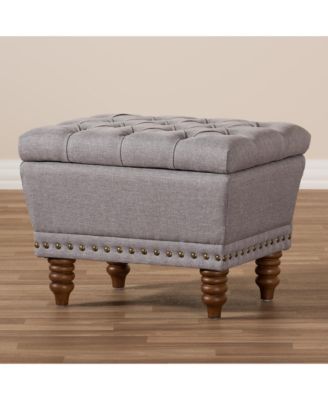 Annabelle Modern and Contemporary Light Grey Fabric Upholstered Walnut Wood Finished Button-Tufted Storage Ottoman