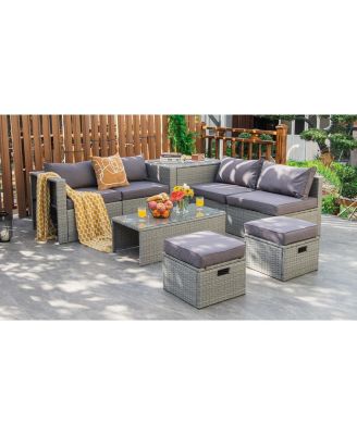 8 Pieces Patio Rattan Furniture Set with Storage Waterproof Cover and Cushion