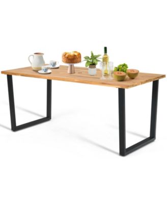 GOUUN 7 Pieces Outdoor Wicker Chair and Dining Table Set-Wood Handrail