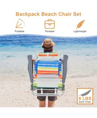 2 Packs 5-Position Outdoor Folding Backpack Beach Table Chair Reclining Chair Set