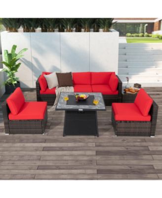 7 Pieces Patio Furniture Set with 35 Inches 50000 BTU Propane Gas Fire Pit Table and Waterproof Cover for Firpit