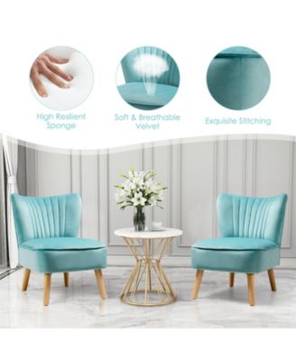 Modern Armless Velvet Accent Chair with Wood Legs