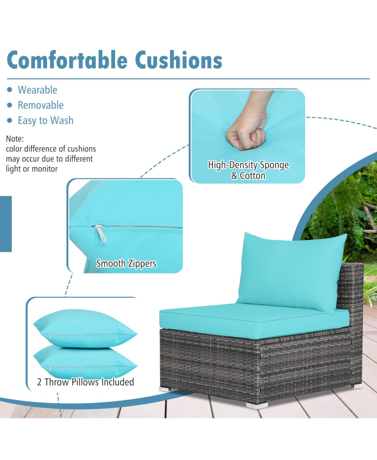 7 Pieces Patio Rattan Furniture Set with Sectional Sofa Cushioned