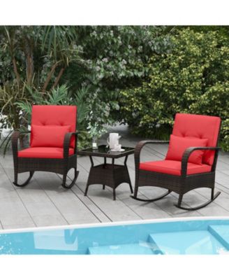 3 Pieces Outdoor Rocking Set with Tempered Glass Table for Backyard Poolside