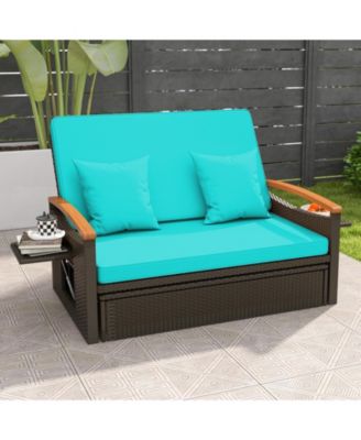 Outdoor Wicker Daybed with Folding Panels and Storage Ottoman