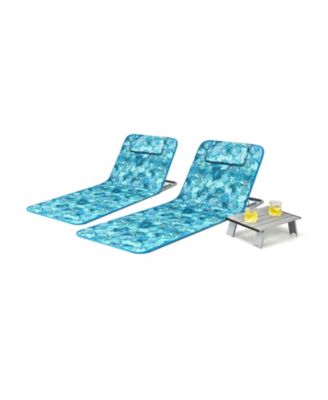 3 Pieces Beach Lounge Chair Mat Set 2 Adjustable Lounge Chairs with Table Stripe
