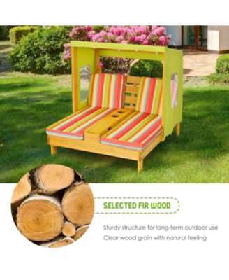 Kids Patio Lounge Chair with Cup Holders and Awning