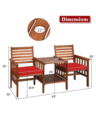 3 pcs Outdoor Patio Table Chairs Set Acacia Wood Loveseat