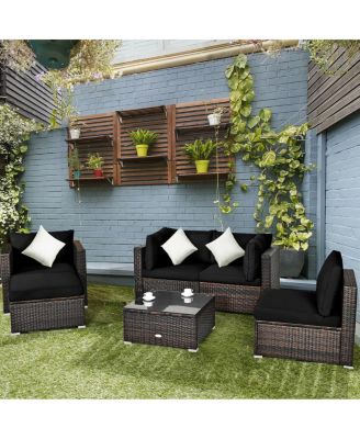 6 Pieces Patio Rattan Furniture Set with Sectional Cushion