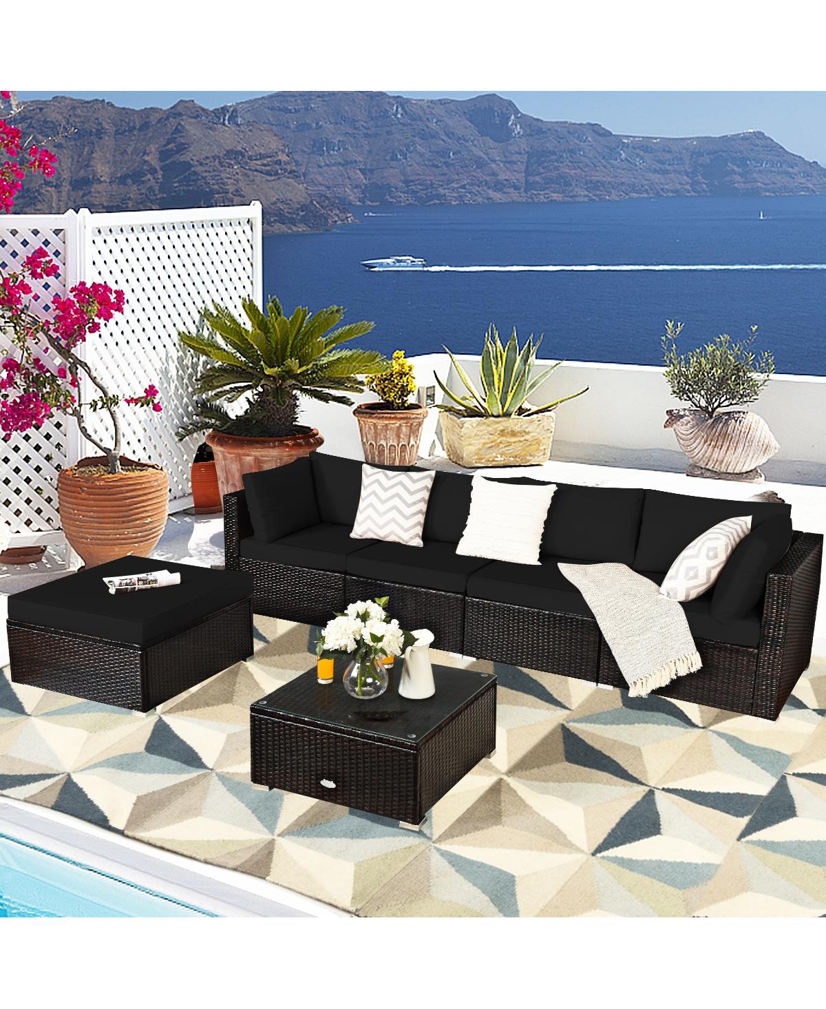Gouun 6 Pieces Outdoor Patio Rattan Sectional Sofa Set with Table