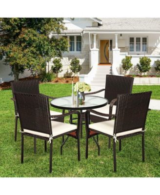 Set of 4 Patio Rattan Stackable Dining Chair with Cushioned Armrest for Garden