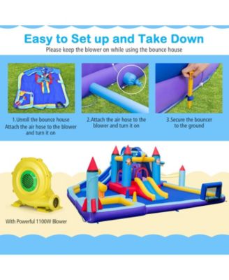 Rocket Theme Inflatable Water Slide Park with 1100W Blower