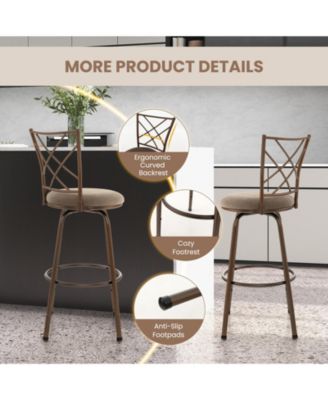 2 Pieces Swivel Pluch Fabrice Cushioned Bar Stool Set