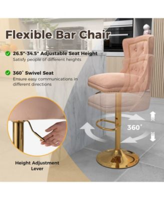 Set of 2 Bar Chairs with Footrest Electroplated Metal Base and Anti-Slip Ring