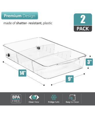 2 Pack Large Flat Clear Organizing Bins on Wheels with Dividers