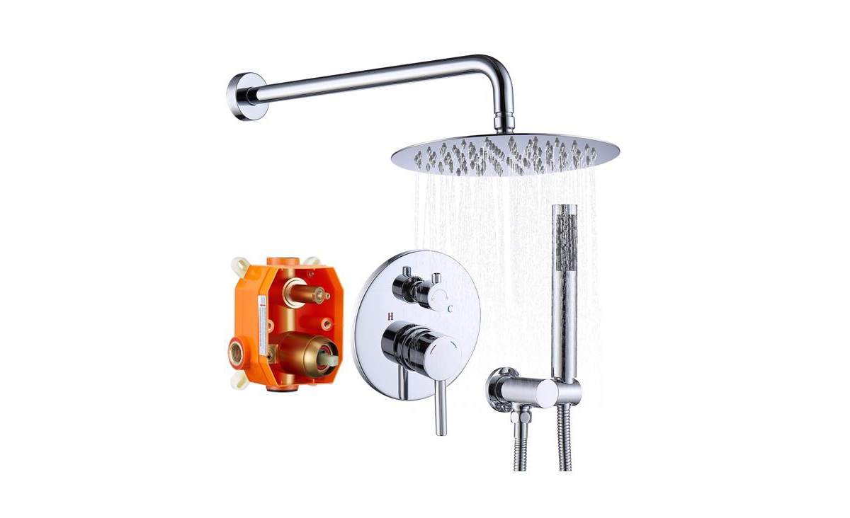 Wall-Mounted Shower Faucet Combo Set Rainfall Shower Head & Handheld - Silver