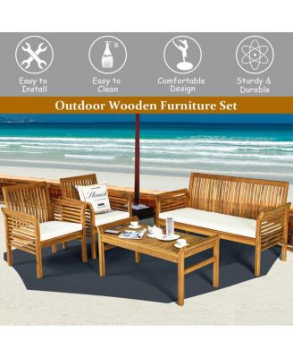 4 Pieces Outdoor Acacia Wood Sofa Furniture Set
