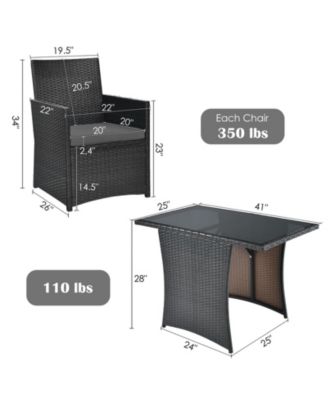 3 Pieces Patio Rattan Furniture Set with Cushion and Sofa Armrest