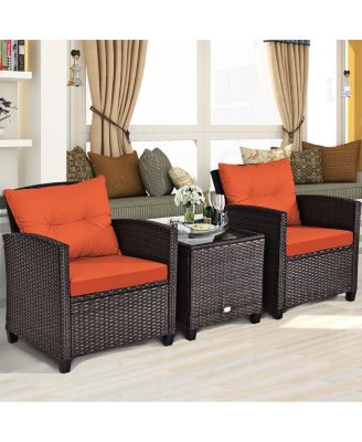 3 Pieces Rattan Patio Furniture Set with Washable Cushion