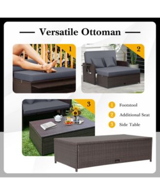 Patio Rattan Daybed with 4-Level Adjustable Backrest and Retractable Side Tray