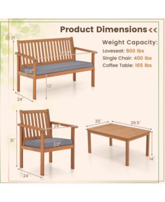 4 Piece Patio Wood Furniture Set Acacia Wood Sofa Set with Loveseat