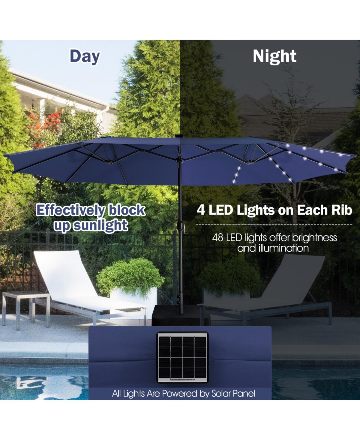 Gouun 11 Pieces Patio Dining Set with 15 Feet Double-Sided Patio Umbrella Base Included