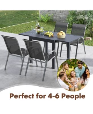 Outdoor Dining Table Set with Extendable Aluminum Table and 4 Stackable Chairs