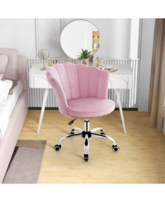 Adjustable Vanity Velvet Chair with Seashell Back and Wheels
