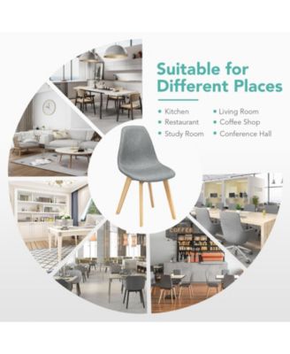 4 Pieces Modern Dining Chair Set with Wood Legs and Fabric Cushion Seat